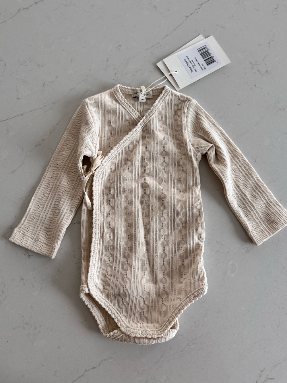 Bebe Organic Neutral Cream Ribbed Wrap Baby One-Piece
